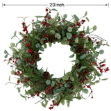 Christmas Wreath, Christmas Wreaths for Front Door,Artificial Christmas Wreath with Sparkling Leaves and Pine Needles are paired with Plump Pine and red Berries,Wreath for Indoor Wall Window Decor. Furisin