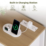 IRONCK Farmhouse Entryway Table Console Table with Power Outlet, Coffee Bar Cabinet, Sofa Table with Cabinet and Storage Shelf, for Hallway, Kitchen, Foyer, Living Room, White IRONCK