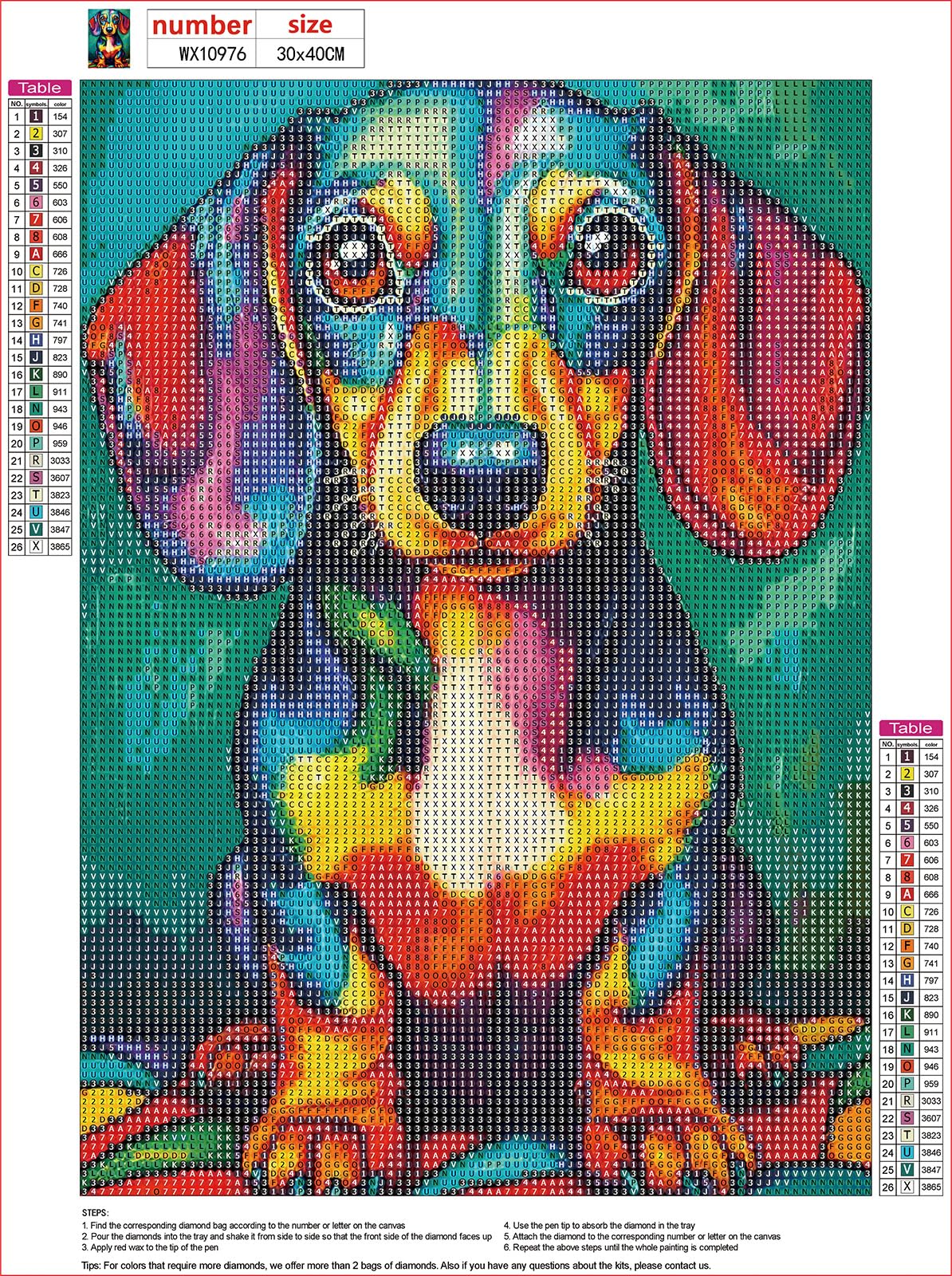 MXJSUA Dachshund Dog DIY Diamond Painting by Number Kits for Adults, Sausage Dog 5D Round Drill Diamond Gem Art Painting Picture Arts Kits Craft for Home Wall Decor 12x16 Inch MXJSUA