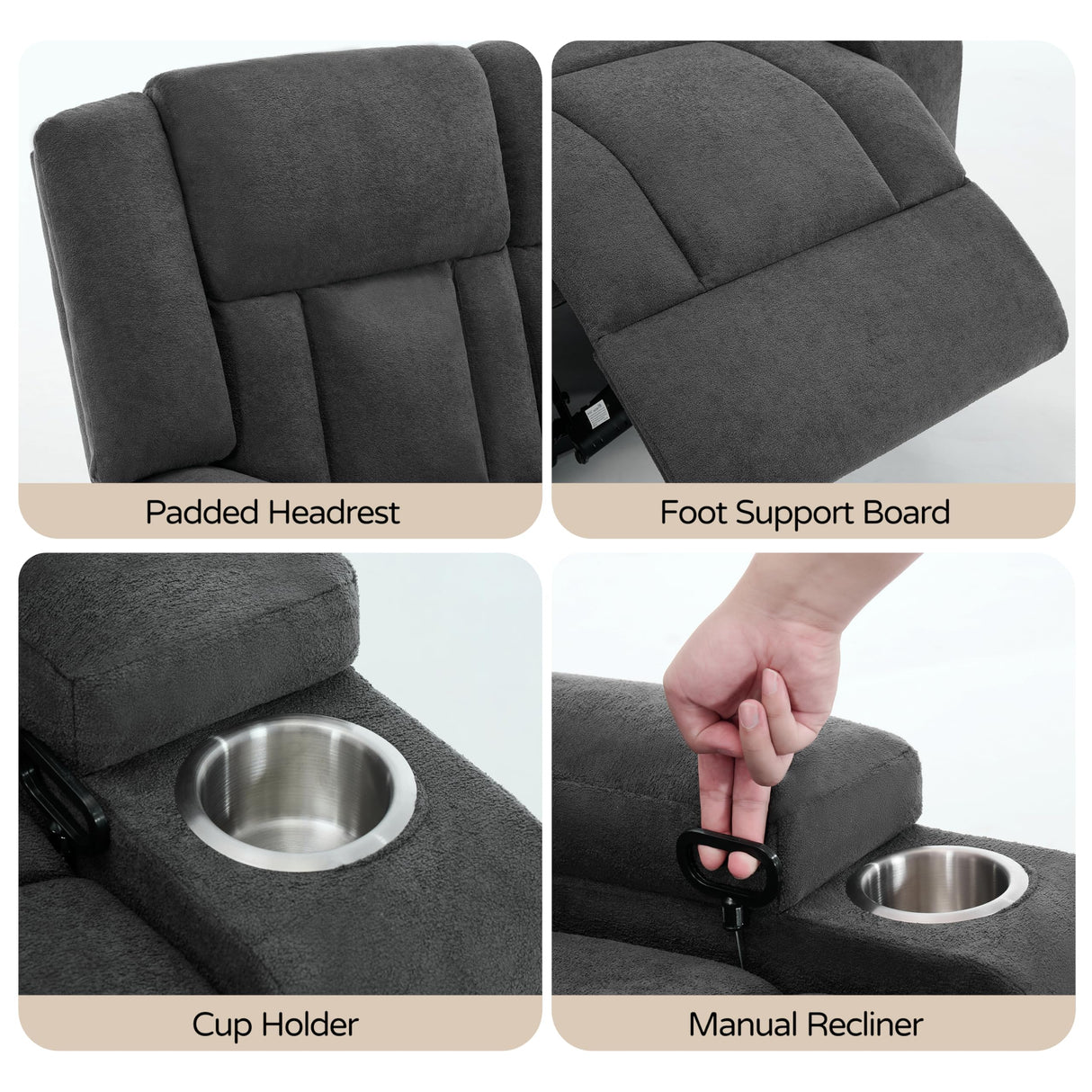 AIWOEN Recliner Loveseat Sofa with Cup Holders, 2-Seater Fabric Reclining Couch, Manual Recliner Wall Hugger for Living Room, Small Spaces, Home Theater (Dark Gray) AIWOEN