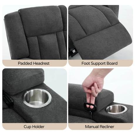 AIWOEN Recliner Loveseat Sofa with Cup Holders, 2-Seater Fabric Reclining Couch, Manual Recliner Wall Hugger for Living Room, Small Spaces, Home Theater (Dark Gray) AIWOEN
