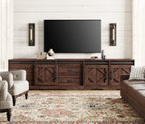 WAMPAT Farmhouse TV Stand for TVs up to 110",Faux Bark Finish Wood 3 in 1 TV Cabinet with Drawers and Adjustable Shelves for Living Room,Rustic Brown WAMPAT