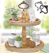 2 Tiered Tray Wooden Serving Stand by Felt Creative Home Goods. Small Beaded Tray for Home Decor Display Farmhouse Country Decoration Kitchen or Dining. Includes 3 Finial Custom Handles (Brown) Felt Creative Home Goods