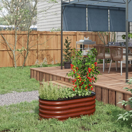 Outsunny 3.5' x 2' x 1.4' Galvanized Raised Garden Bed Kit, Outdoor Metal Elevated Planter Box with Safety Edging, Easy DIY Stock Tank for Growing Flowers, Herbs & Vegetables, Brown Outsunny