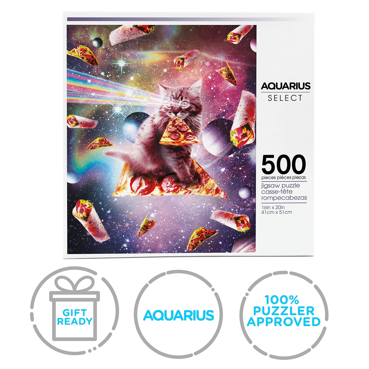 AQUARIUS Random Galaxy Cat Pizza Puzzle(500 Piece Jigsaw Puzzle)-Officially Licensed Galaxy Merchandise&Collectibles-Glare Free-Precision Fit-Virtually No Puzzle Dust-16x20 Inches,Multicolor,62522 AQUARIUS