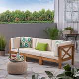GDFStudio Outdoor Sectional Sofa Set | 3-Seater | Acacia Wood | Water-Resistant Cushions | Teak and Beige GDFStudio