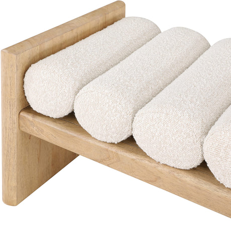 Meridian Furniture Waverly Collection Modern | Contemporary Bench with Solid Wood Rich Finish, Luxurious Boucle Fabric, 52" W x 19" D x 18" H, Cream Meridian Furniture