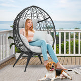 YITAHOME Large Wicker Egg Chair with Stand for Indoor and Outdoor, Cushion, and Adjustable Leveling Feet, Large Lounger for Garden, Patio, Balcony, Backyard,Supports up to 330lbs, Gray YITAHOME