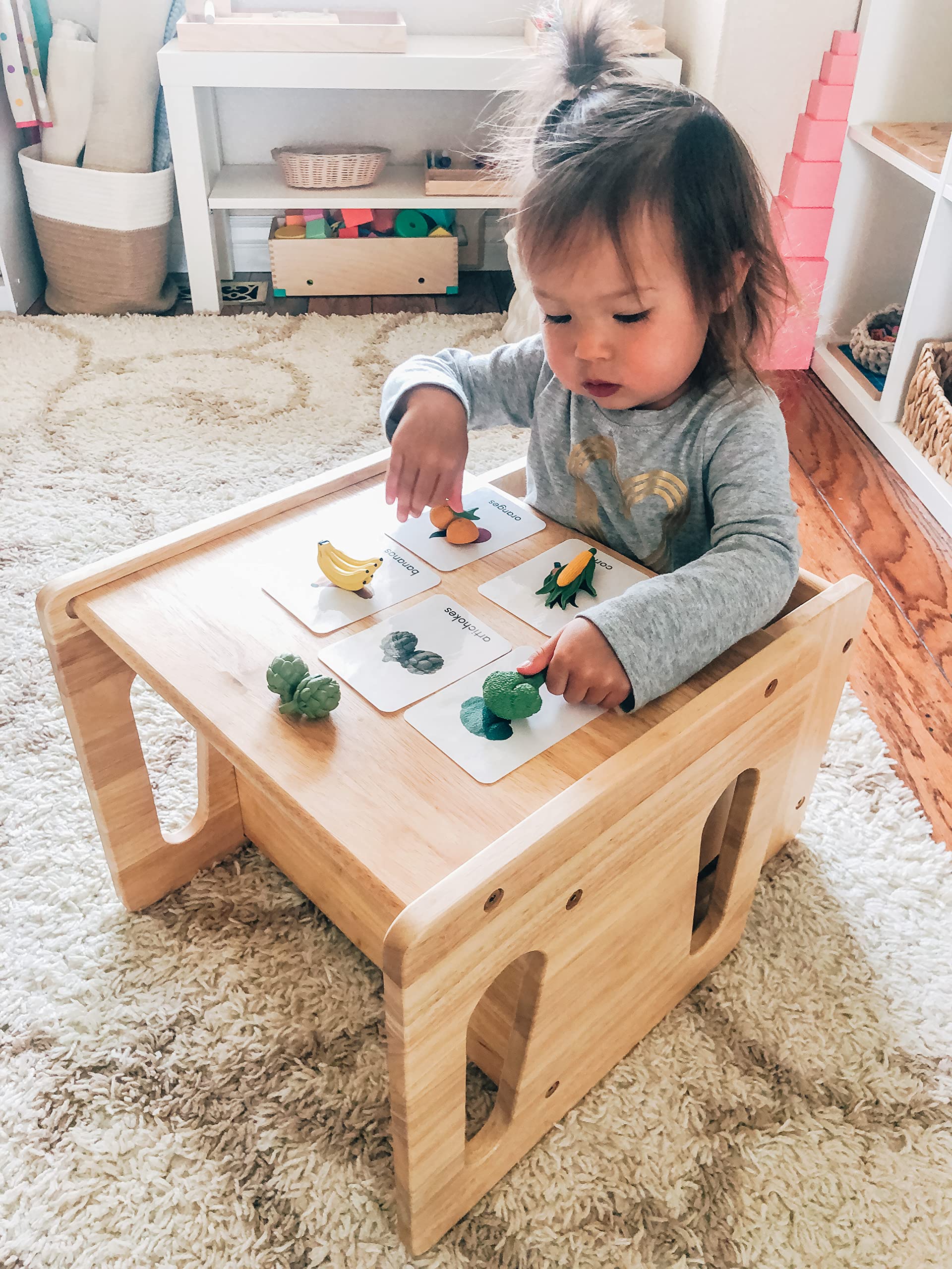 Montessori Weaning Table and Chair Set - Solid Wooded Toddler Table - Cube Chairs for Toddlers - Real Hardwood - Kids Montessori Furniture - WoodArtSupply