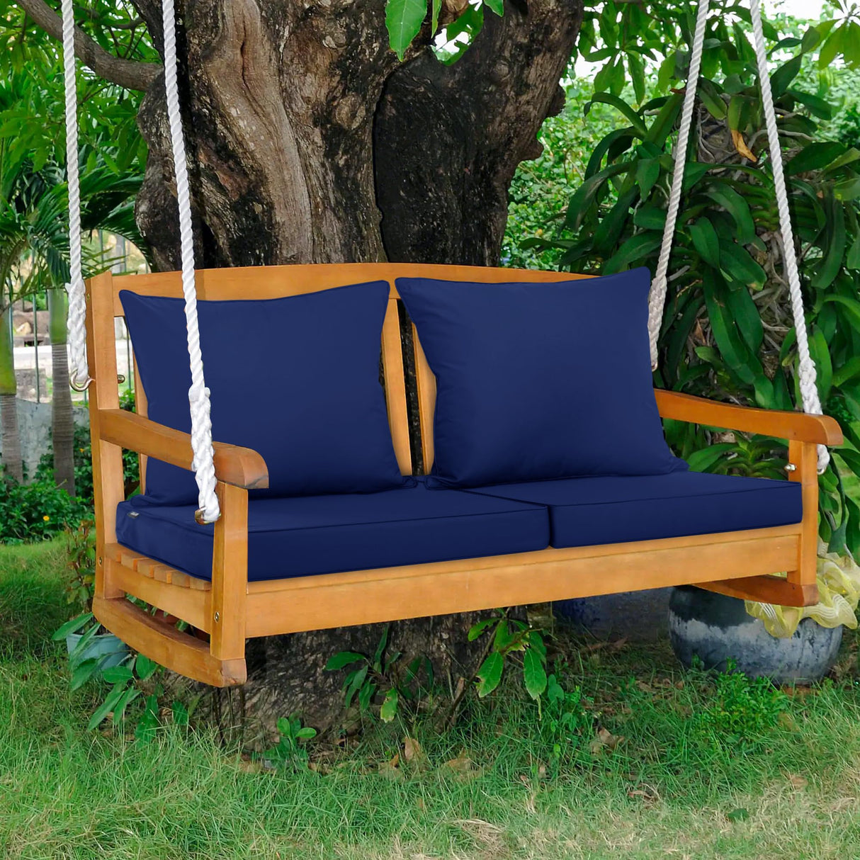 Comcaver Outdoor Chair Cushions 24x24 Inch, Waterproof Fade Resistant Deep Seat and Backrest Cushion Set for Patio Furniture, Navy, 1 Set Comcaver