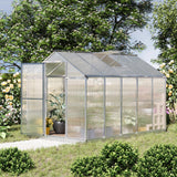 Outsunny 10' x 6' Walk-in Polycarbonate Greenhouse with Roof Vent for Ventilation & Rain Gutter, Heavy Duty Aluminum Green House, Hobby Greenhouse for Winter Outsunny
