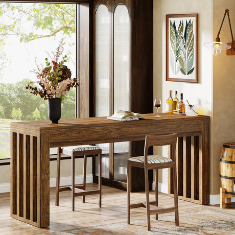 Tribesigns 63-inch Bar Table, Farmhouse Counter Height Pub Dining Table, Rectangular Kitchen Bar Height Table for Dining Room, Bistro, Restaurant,Rustic Brown Tribesigns