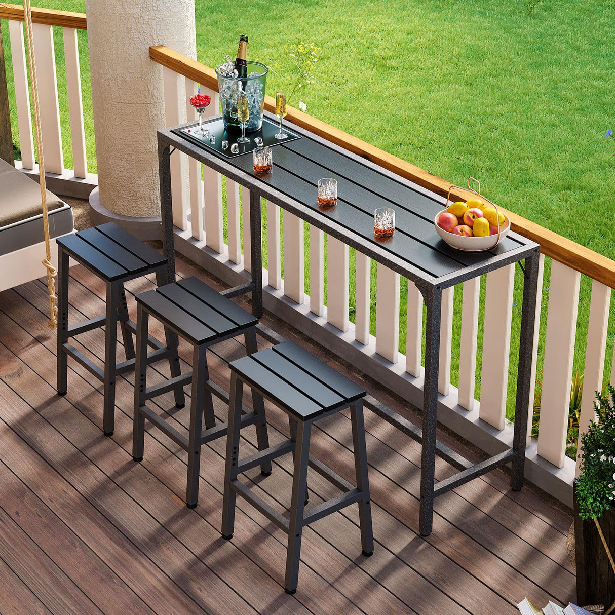 ODK 63 Inch Outdoor Bar Table, Patio Bar Height, Tall Bar Counter Pub Dining Table with Weather Resistant Waterproof Top for Hot Tub, Garden, Balcony, Poolside, Black ODK