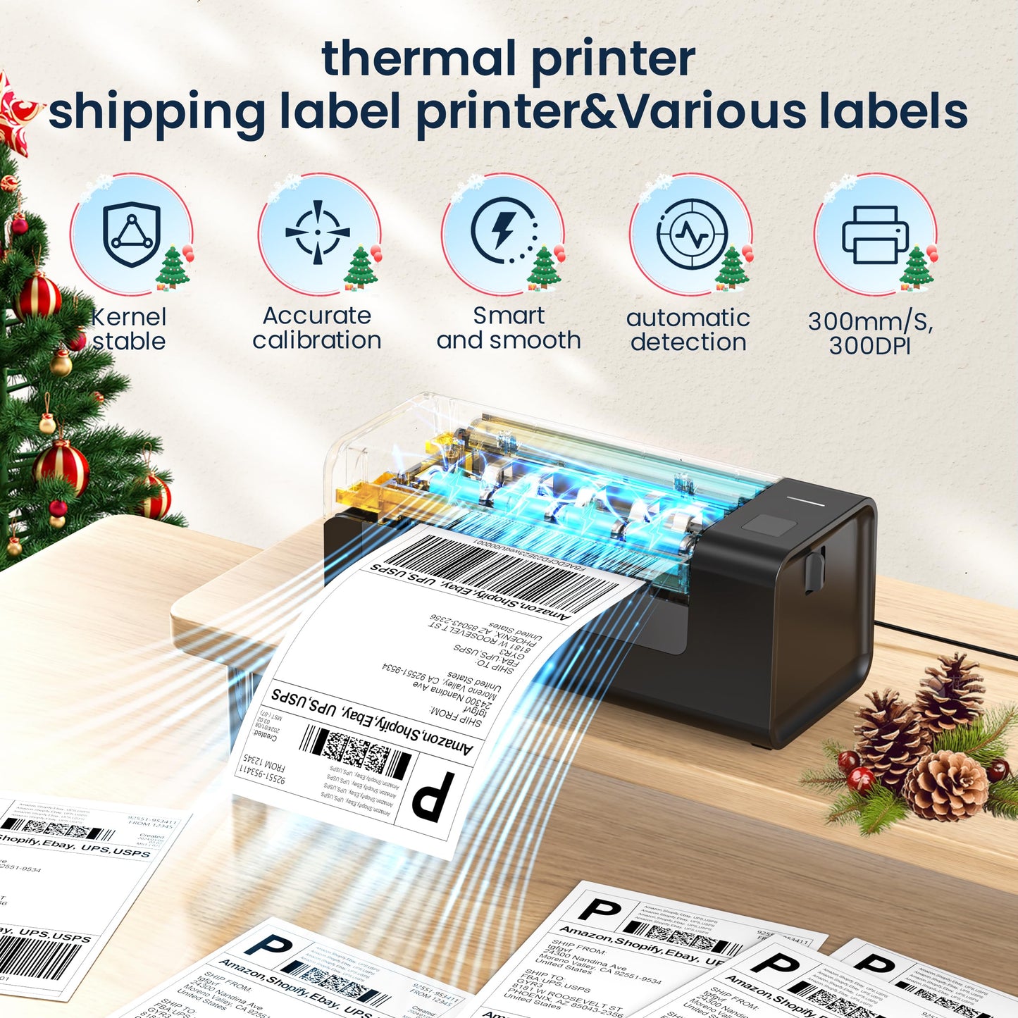 ZRHI Thermal-Label-Printer-Shipping Label Printer for Small Business 4x6 Bluetooth Thermal Printer 300mm/s Compatible Windows,Mac,iOS, Android,Desktop Printer Labels Maker Used for Amazon,Shopify