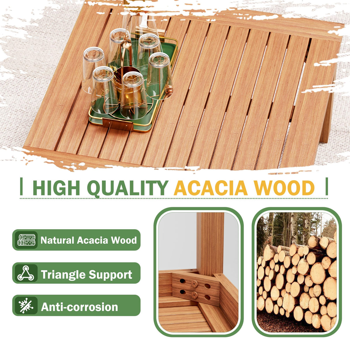 Devoko Outdoor Sectional Couch 6 Pieces Patio Sectional Sofa with Acacia Wood Coffee Table, Outdoor L-Shaped Couch with All-Weather Cushion for Patio,Deck,Backyard(White) Devoko