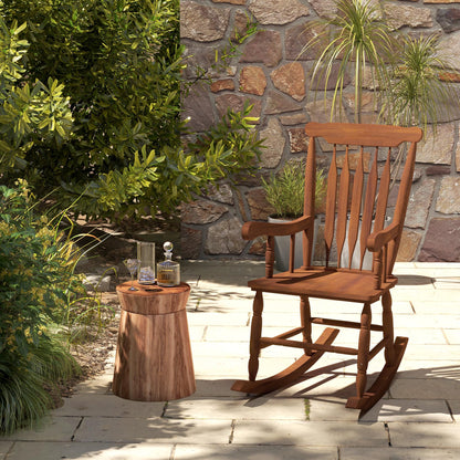 Outsunny Outdoor Wood Rocking Chair, 350 lbs. Porch Rocker with High Back for Garden, Patio, Balcony, Teak - WoodArtSupply