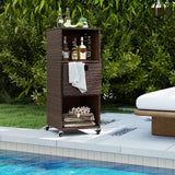 Tangkula Rattan Outdoor Storage Cabinet, Patiojoy Outdoor Wicker Cabinet with 3 Shelves, 1 Removable Drawer, 4 Wheels, Patio Storage Deck Box Cart for Backyard Poolside Porch (Mix Brown) Tangkula