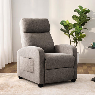 zzlay Recliner Chair for Living Room, Modern Adjustable Home Theater Seating Single Sofa Manual Push Back Armchair with Soft Linen Upholstery & High Backrest for Small Spaces, Linen-Gray