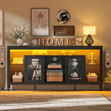 YITAHOME 33.5'' Tall TV Stand for 75 inch TV, LED Entertainment Center with Storage, Black TV Stands for Living Room with Acrylic Doors & Power Outlets, Tall TV Console Cabinet, Black YITAHOME