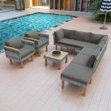 LUMISOL 9 Piece Patio Rattan Furniture Set, Outdoor Conversation Set with Acacia Wood Legs and Tabletop, PE Rattan Sectional Sofa Set with Coffee Table, Washable Cushion, Grey LUMISOL