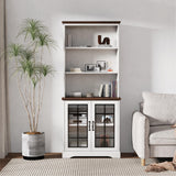 Bevfint 72" Tall Bookcase, White and Brown Design Large Floor Standing Bookshelf, 5 Tier Shelves with Door Storage Cabinet for Living Room Hallway Kitchen Home Office Bedroom, with Glass Door - 5 Tier Bevfint