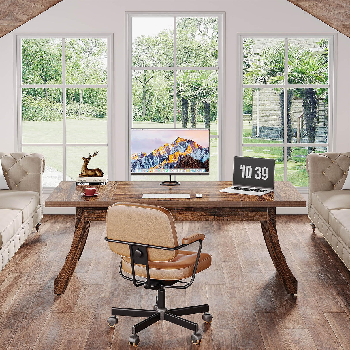 Tribesigns Home Office Executive Desk: 62 Inches Wood Computer Desk Office Table, Farmhouse Rustic Writing Study Desk with Solid Thickened Tabletop and Frame, Business Workstation Tribesigns