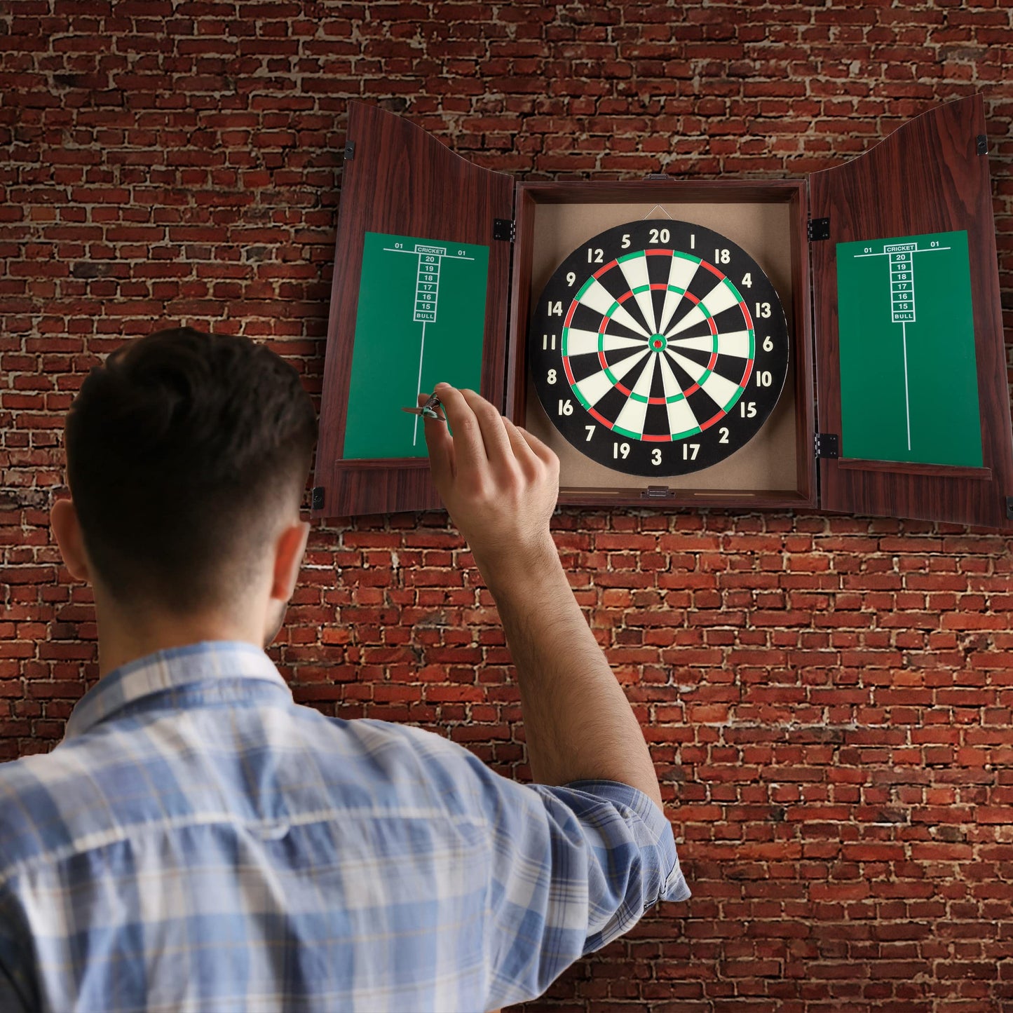 TG Dartboard Cabinet Set with Realistic Walnut Finish, brown, (15-DG910) - WoodArtSupply