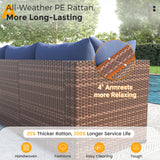 UDPATIO Outdoor Patio Furniture Set with Fire Pit Table, 8 Piece Outdoor Sectional Sofas, All-Weather Wicker Patio Conversation Set for Garden, Backyard Navy Blue UDPATIO