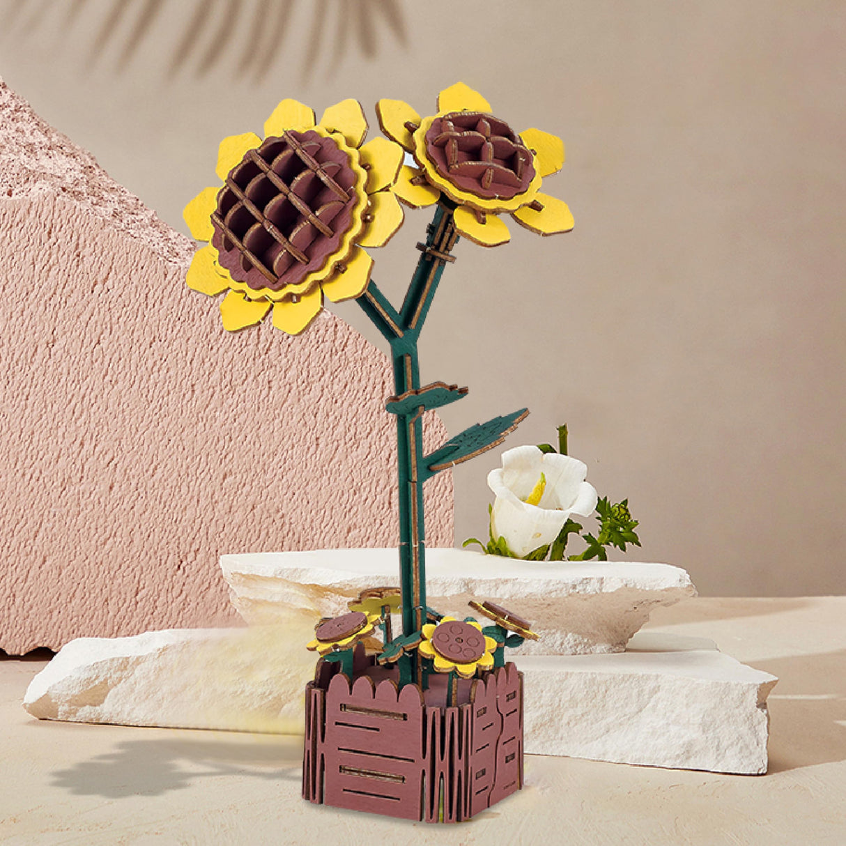Stay Fun 3D Wooden Puzzle Flower, Artificial Wildflower Building Set for Adult, Model Botanical Collection Gift for Valentine's Day/Mother's Day/Birthday/Christmas, DIY Flower Toy Set (Sunflower) Stay Fun