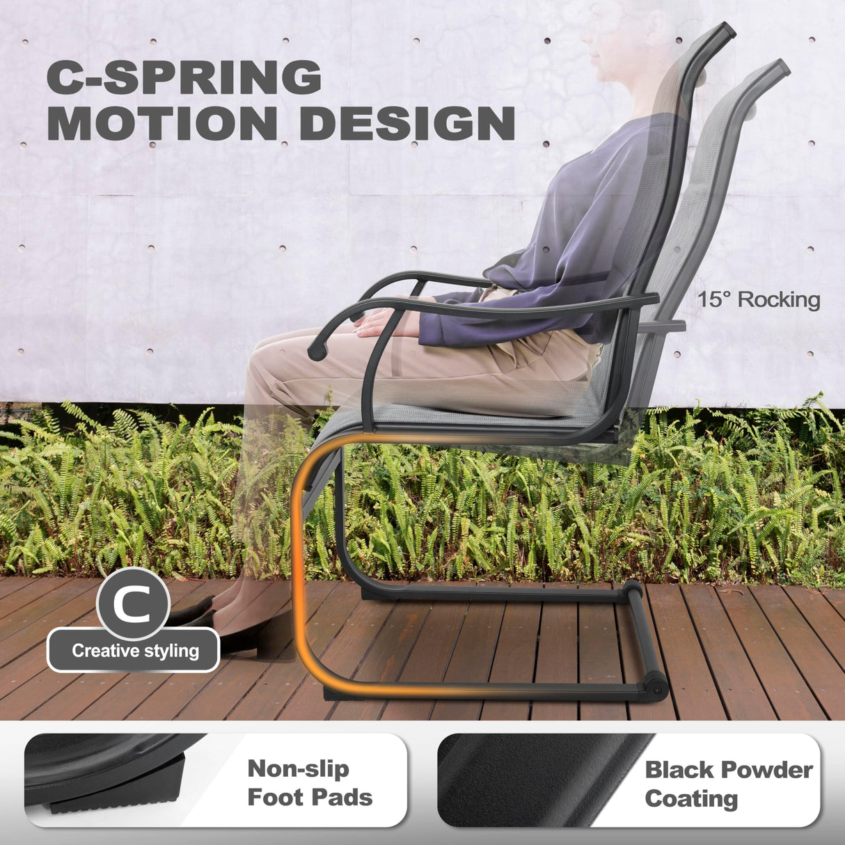 NUU GARDEN 7 Piece Outdoor Dining Set, 6 All Weather Padded Textilene Patio Chairs and 61" Rectangular Dining Table with 1.77" Umbrella Hole, for Garden, Patio, Light Grey and Black NUU GARDEN