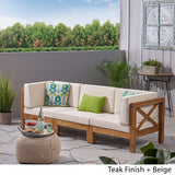 GDFStudio Outdoor Sectional Sofa Set | 3-Seater | Acacia Wood | Water-Resistant Cushions | Teak and Beige GDFStudio