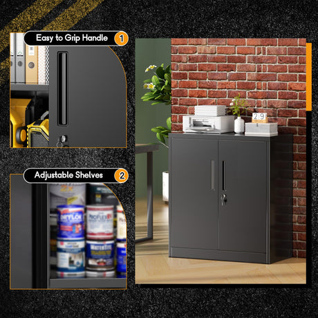 Greenvelly Metal Garage Storage Cabinet,36" Black Lockable Metal Cabinets with 2 Doors and Shelves,Storage Locking Counter Cabinet for Home Office,Garage,Kitchen,School Greenvelly