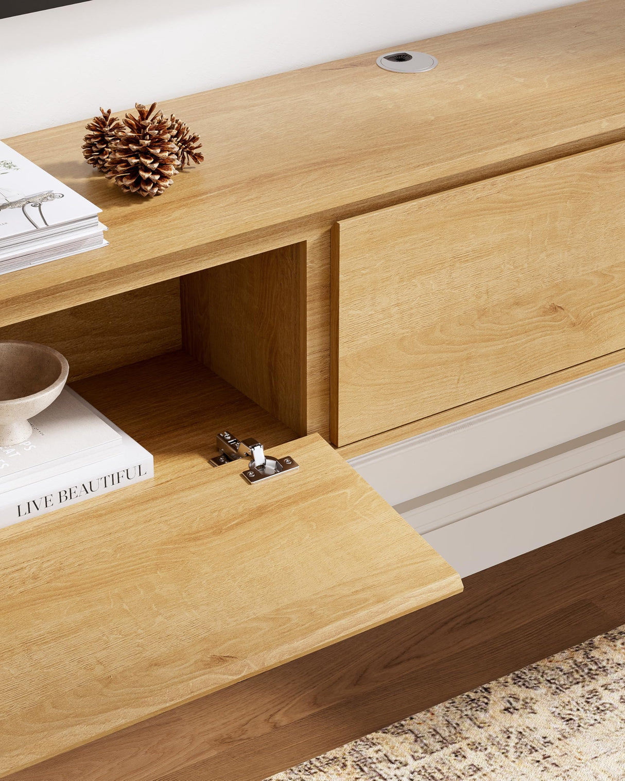 EYYTHUNG Floating TV Stand, 65" Farmhouse Wall Mounted Media Console with Storage, Cable Management, Modern Entertainment Center for 75 Inch TV, Living Room and Bedroom, Natural Oak EYYTHUNG