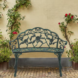 Outvita Outdoor Bench, 38" Cast Aluminum Garden Bench Anti-Rust Weather Resistant Patio Bench Rose Pattern Bench for Front Porch, Backyard, Lawn Outvita