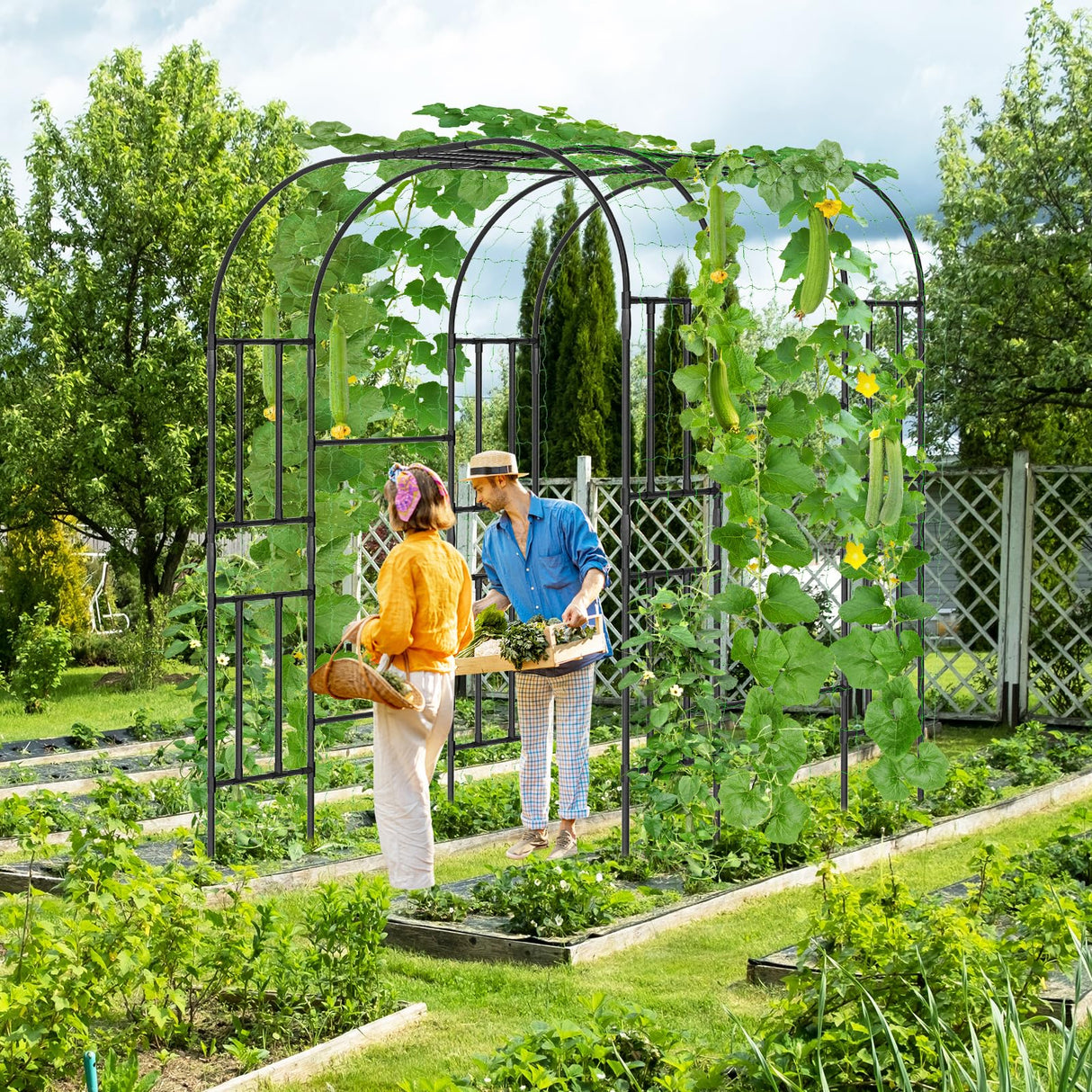 SUNYRISY Outdoor Garden Arch Trellis, 118" x 79" x 87" Extra Large Garden Trellis for Climbing Plants Outdoor, Plant Support Outdoor for Cucumber Grape Vine Vegetable Fruit and Garden Gazebo SUNYRISY