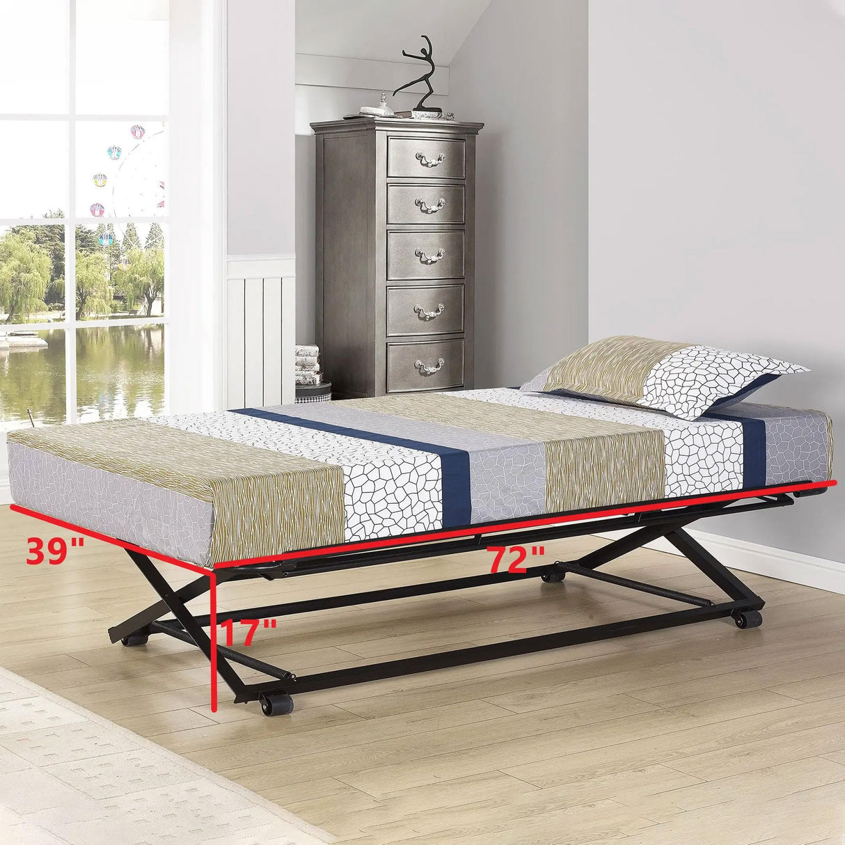 Kings Brand Furniture Twin Size Black Metal Platform Bed With Pop Up Trundle Kings Brand Furniture