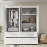 LABROSKIA Bedroom Armoire Wardrobe Closet with 4 Drawers: 74" White 4 Doors Wood Storage Cabinet, Hanging Rod and Ample Storage Space (Modern, White) LABROSKIA