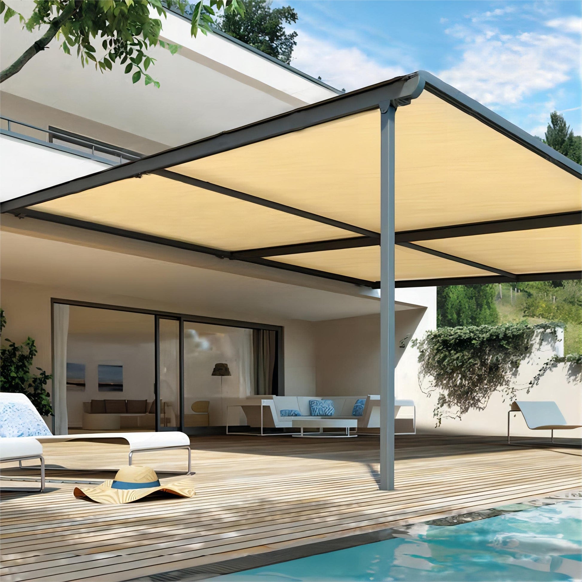 Shatex Shade Panel 10' x 18' Block 90% of Sunlight with Ready-tie up Ribbon for Pergola Gazebo Porch, Wheat - WoodArtSupply