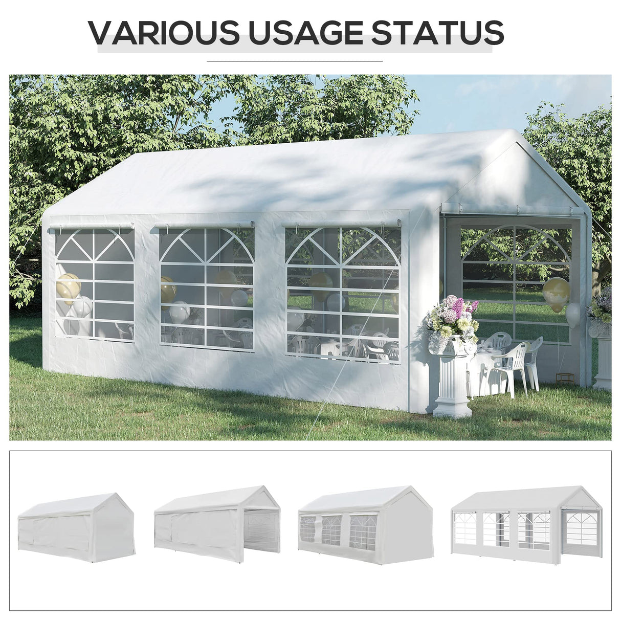Outsunny 10' x 20' Heavy Duty Party Tent & Carport with Removable Sidewalls and Double Doors, Large Canopy Tent, Sun Shade Shelter, for Parties, Wedding, Outdoor Events, BBQ, White Outsunny