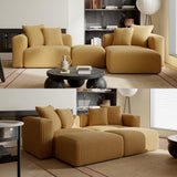 Acanva Corduroy Convertible Modular L Shaped Sectional Sofa, 4 Seater Free Combination Corner Couch, Convertible to DayBed, Wide Loveseat with Moveable Ottomans for Small Spaces, Sleeper Bed, Yellow Acanva