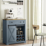 LIVILAND Farmhouse 32 Inch Wine Cabinet with Storage, Rustic Liquor Cabinet with Rack and Sliding Barn Door, Coffee Bar Table for Kitchen, Living Room, Dawn Blue LIVILAND