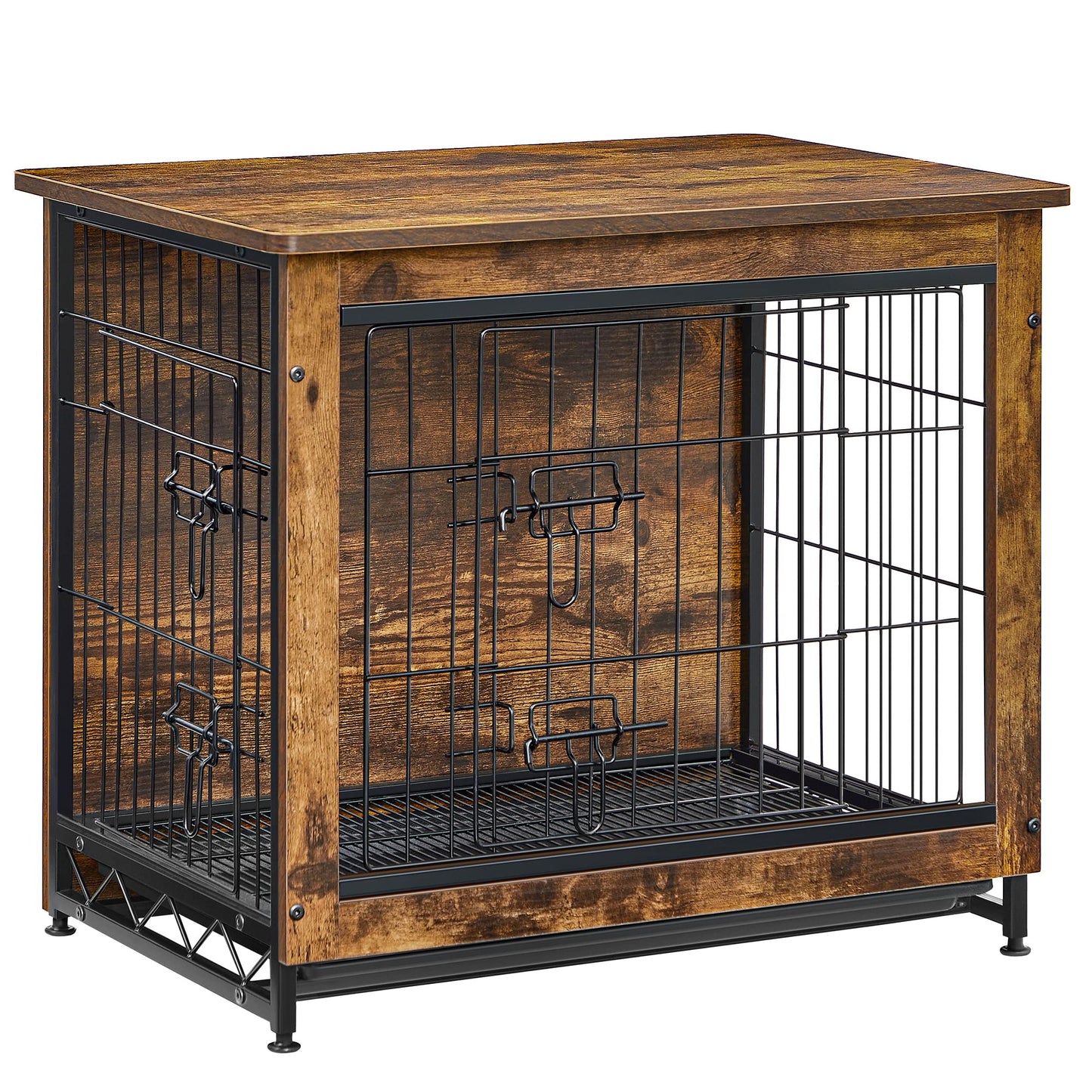 Feandrea Dog Crate Furniture, Side End Table, Modern Kennel for Dogs Indoor up to 30 lb, Heavy-Duty Dog Cage with Multi-Purpose Removable Tray, Double-Door Dog House, Rustic Brown UPFC001X01 - WoodArtSupply