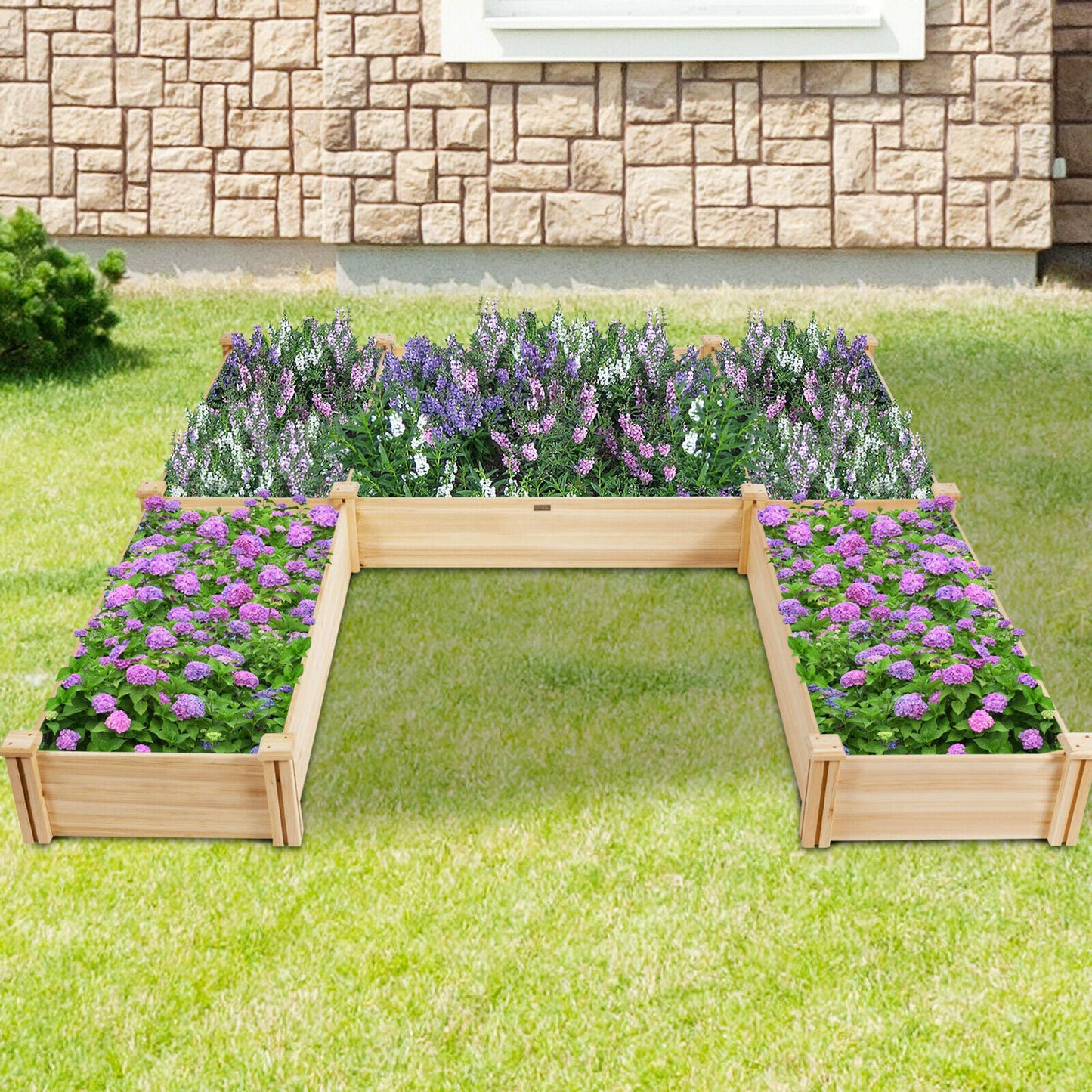 DORTALA Raised Garden Bed, Wooden Raised Garden Box, Planter Container for Herbs, Flowers, Vegetables, Ideal for Backyard, Patio, Natural, 92.5’’x95’’x11’’