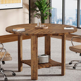 Tribesigns 4FT Round Conference Table for 4, 47-Inch Office Meeting Table with Storage Shelf and Large Tabletop, Mid-Century Modern Seminar Boardroom Desk for Office Conference Room, Walnut Tribesigns