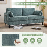 68" Oversized Chenille Sofa with LED Light, Deep Seat Loveseat with Storage, Modern Comfty Couch with USB Charging Port for Living Room, Bedroom, Apartment, Lake Blue PAXIPEX