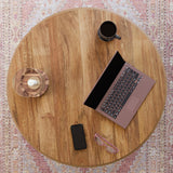 Sauder International Lux Coffee Table, Round Modern Coffee Table, Chic Satin Gold Frame - Sindoori Mango Finish Sauder