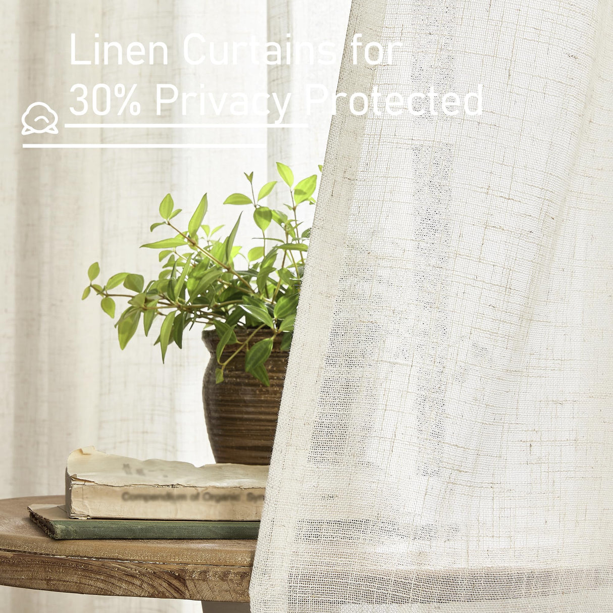LAMIT Natural Ivory Semi Sheer Linen Curtains 84 inch Long, Cream White Light Filtering Living Room Panels Back Tab and Rod Pocket Neutral Drapes for Bedroom/Farmhouse, 2 Panels, 52 x 84 Inch LAMIT