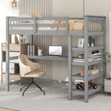 Merax Wood Loft Bed with Desk : Full Size Loft Bed with 4-Storage Shelves and Under Bed Desk Solid Wood Bed, Grey Merax