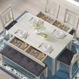 Peatuk 6-Piece Solid Wood Dining Table Set for 6, Modern Breakfast Dinette Kitchen Table with Bench & Chairs for Dining Room, Kitchen, Grey Peatuk