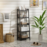 vovala Bookshelf, 5 Tier Ladder Bookcase with Bamboo Frame, Freestanding Tall Narrow Display Plant Shelf for Living Room, Kitchen, Bedroom, Balcony, Black vovala